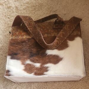 Brown and White Cowhide Shoulder Bag
